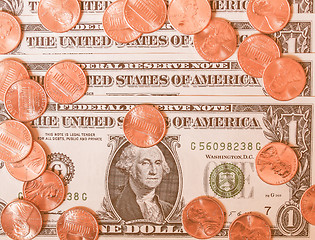 Image showing  Dollar coins and notes vintage