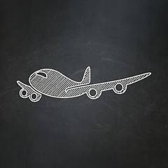 Image showing Tourism concept: Airplane on chalkboard background