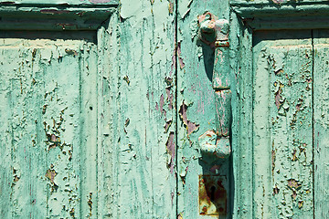 Image showing spain canarias brass r in a green closed wood  door abstract 