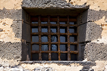 Image showing brown distorted  castle window   broke   wall arrecife lanzarote