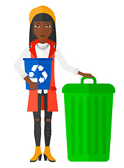 Image showing Woman with recycle bins.