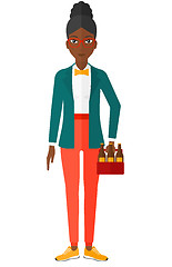 Image showing Woman with pack of beer.