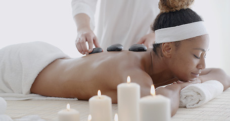 Image showing Woman Getting Hot Stone Massage