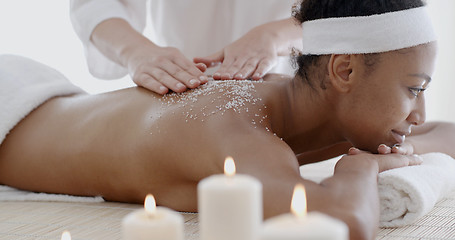 Image showing Woman Getting A Salt Scrub Treatment