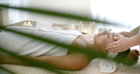 Image showing Female Getting A Head Massage