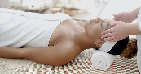 Image showing Woman Taking Head Massage