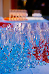 Image showing Empty wine glasses arranged in row