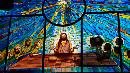 Image showing  Stained glass window depicting Jesus and the twelve