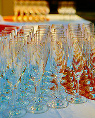 Image showing Empty wine glasses arranged in row