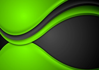 Image showing Green black abstract wavy background