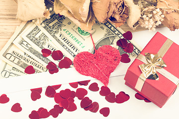 Image showing valentine concept with hearts, dry roses and