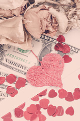 Image showing valentine concept with hearts, dry roses and
