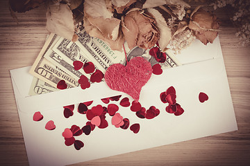 Image showing valentine concept with hearts, dry roses and