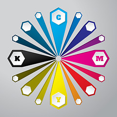 Image showing Cmyk wallpaper with 3d hexagons and color combinations