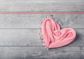 Image showing Gift pink silk scarf in the form of heart