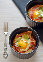 Image showing breakfast cups eggs with bacon