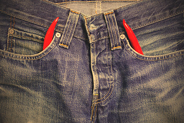 Image showing jeans with red hot chili peppers