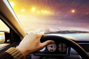 Image showing Driving on winter road