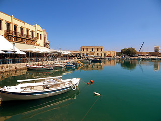 Image showing A view of the port , the town of Rethymno, Crete, Greece.