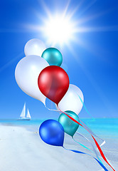 Image showing soaring balloons over sea