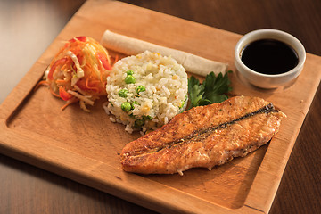 Image showing Grilled salmon with rice