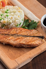 Image showing Grilled salmon with rice