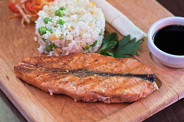 Image showing Grilled salmon with rice