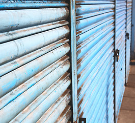 Image showing blue abstract metal in englan london railing steel and backgroun