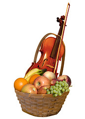 Image showing Violin In a Fruit Basket