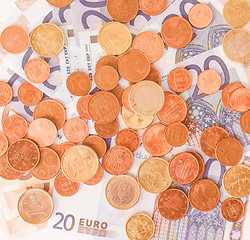 Image showing  Euros coins and notes vintage