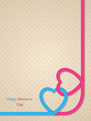 Image showing Valentine\'s day greeting with pink and blue heart ribbon