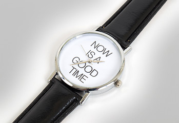 Image showing Wrist watch with leather wristlet isolated