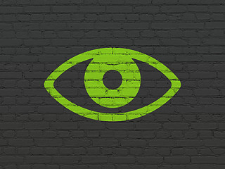 Image showing Protection concept: Eye on wall background