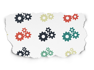 Image showing Advertising concept: Gears icons on Torn Paper background