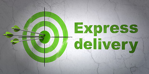 Image showing Business concept: target and Express Delivery on wall background