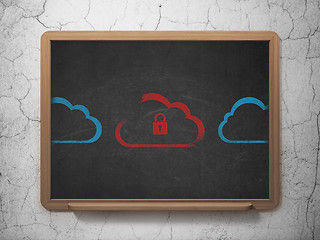 Image showing Cloud networking concept: cloud with padlock icon on School Board background