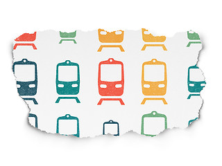 Image showing Vacation concept: Train icons on Torn Paper background