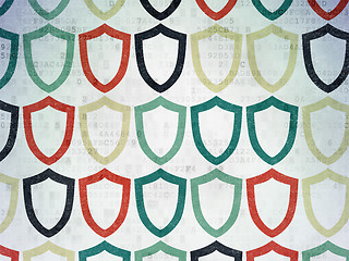 Image showing Protection concept: Contoured Shield icons on Digital Paper background