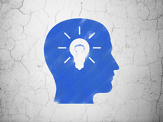 Image showing Data concept: Head With Light Bulb on wall background