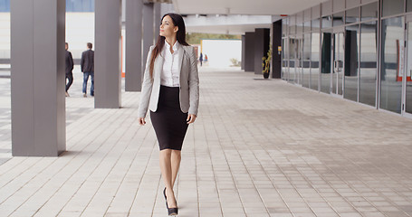 Image showing Grinning optimistic professional woman walking