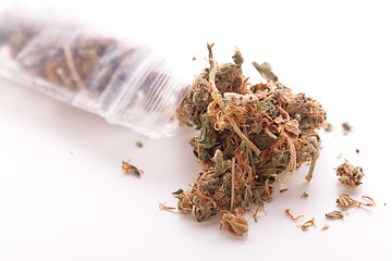 Image showing Close up Dried Marijuana Leaves on the Table