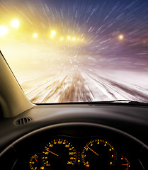 Image showing snow-covered road at night