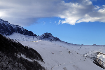 Image showing Winter mountains at sun evening