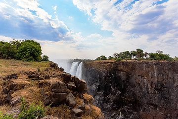 Image showing The Victoria falls with dramatic sky