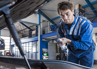 Image showing Car mechanic under the hood