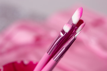 Image showing close-up pink professional cosmetic brush 