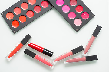 Image showing a set of professional makeup artist. Different Lipstick