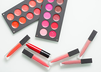 Image showing a set of professional makeup artist. Different Lipstick