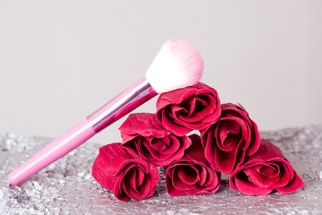 Image showing close-up pink professional cosmetic brush 