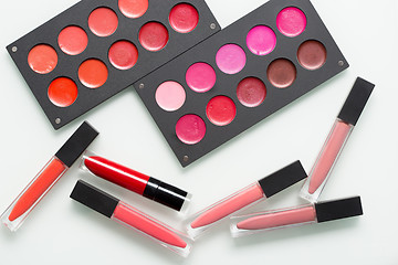 Image showing a set of professional makeup artist. Different Lipstick